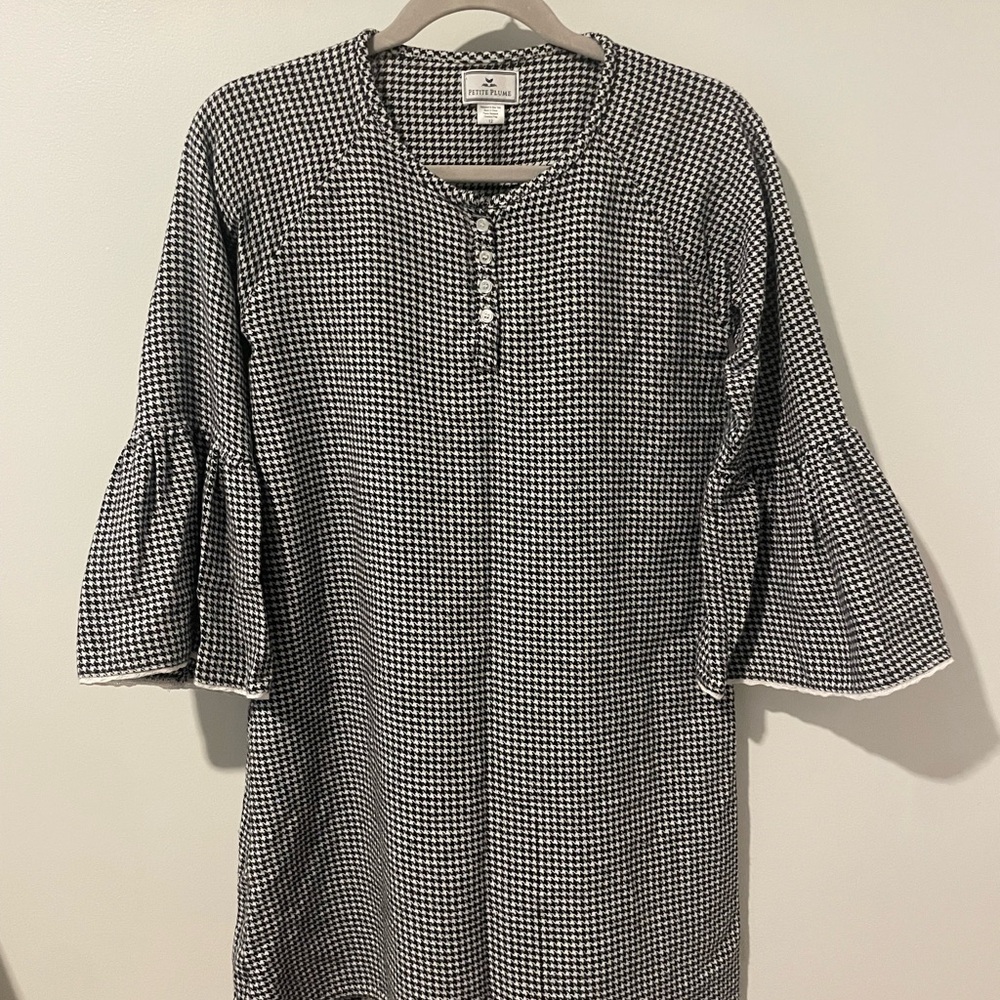 Petite Plume Girls Nightgown Black and White Herringbone